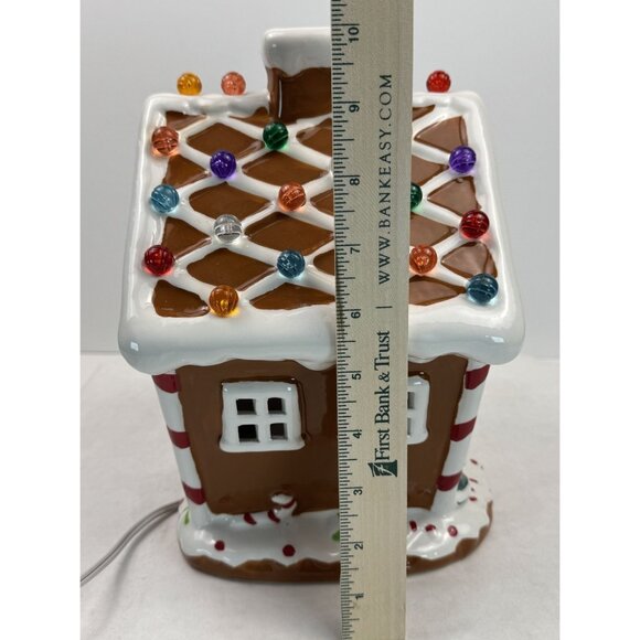 Ceramic Light-Up Gingerbread House 10" Gumdrop Roof Christmas Village with Cord - Picture 12 of 16